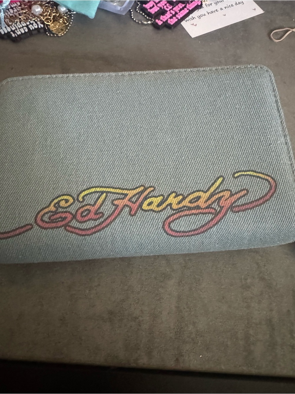 Ed Hardy Double Zip Wallet - Denim - Picture 3 of 6